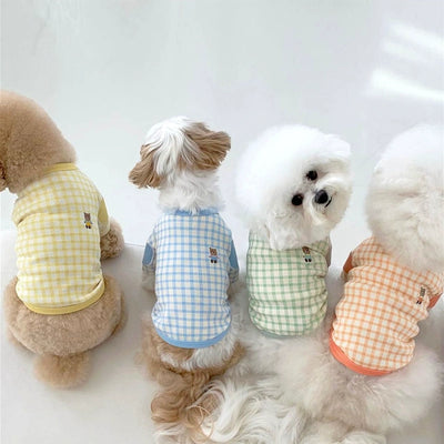 Color Block Plaid Buttoned Dog Cat T-shirt