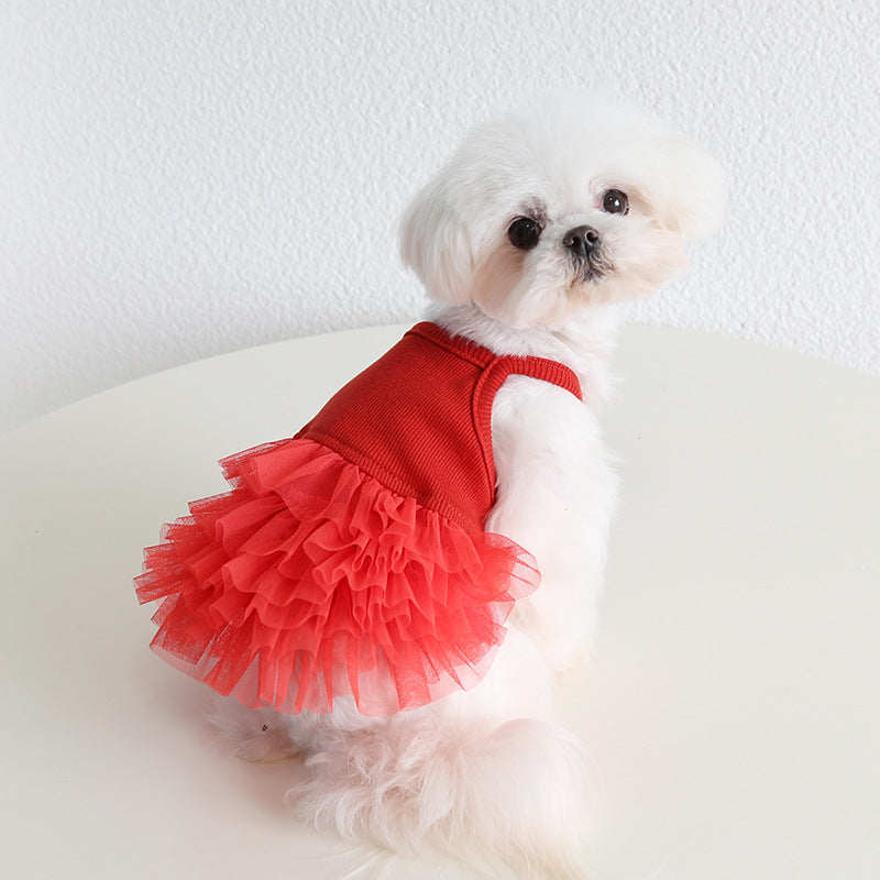 Solid Color Layered Dog Cat Lace Tutu Dress