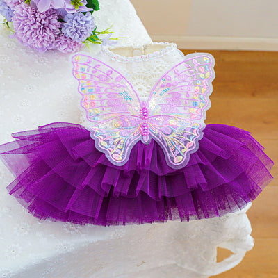 Colorful Butterfly Layered Dog Cat Lace Dress