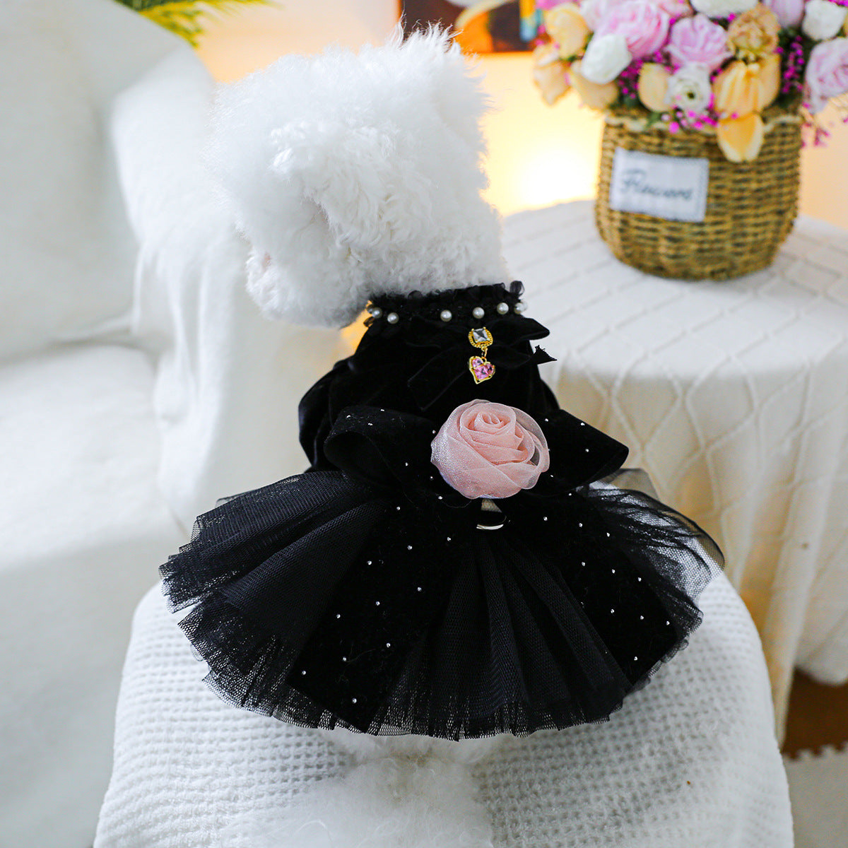 Rose Decor Dog Cat Wedding Dress