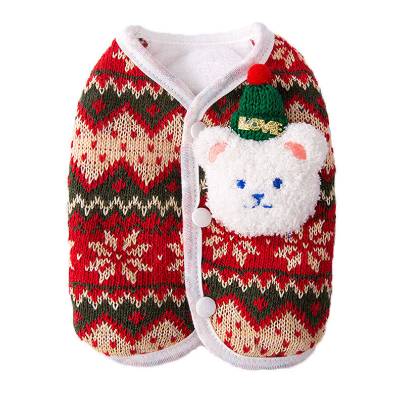 Christmas Bear Decor Knitted Dog Cat Vest