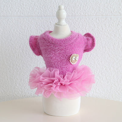 Solid Color Dog Cat Sweater Tutu Dress