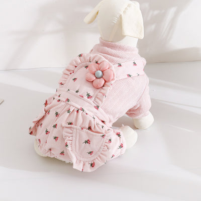 Sweet Floral Printed Warm Dog Jumpsuits