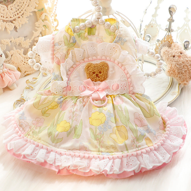 Bear Head Tulips Dog Cat Harness Dress