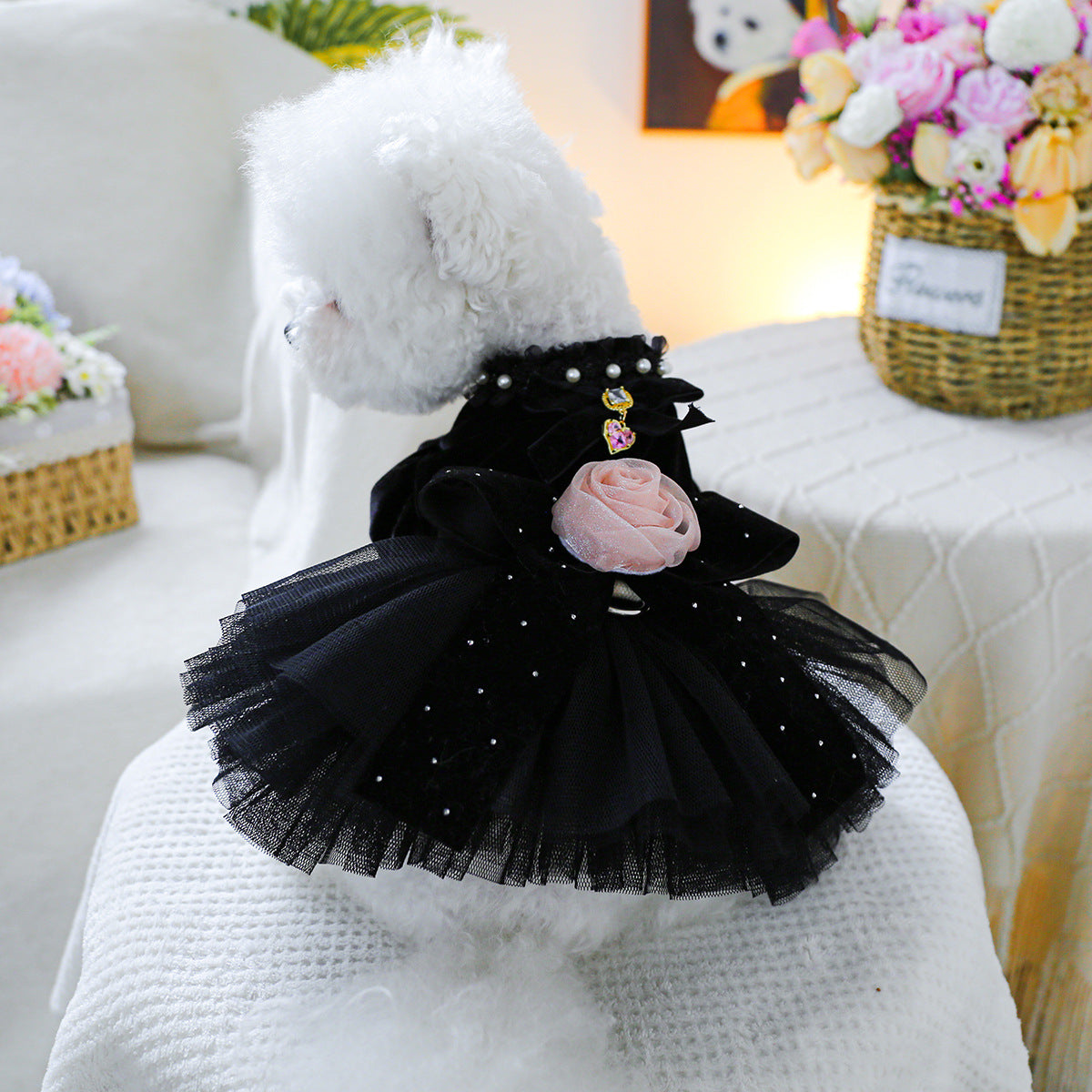 Rose Decor Dog Cat Wedding Dress