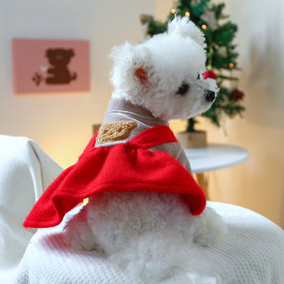 Bear Printed Contrast Color Dog Cat Dress