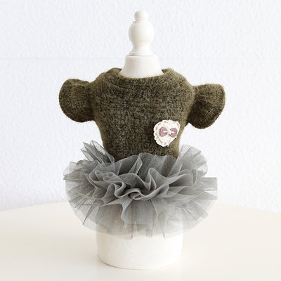 Solid Color Dog Cat Sweater Tutu Dress