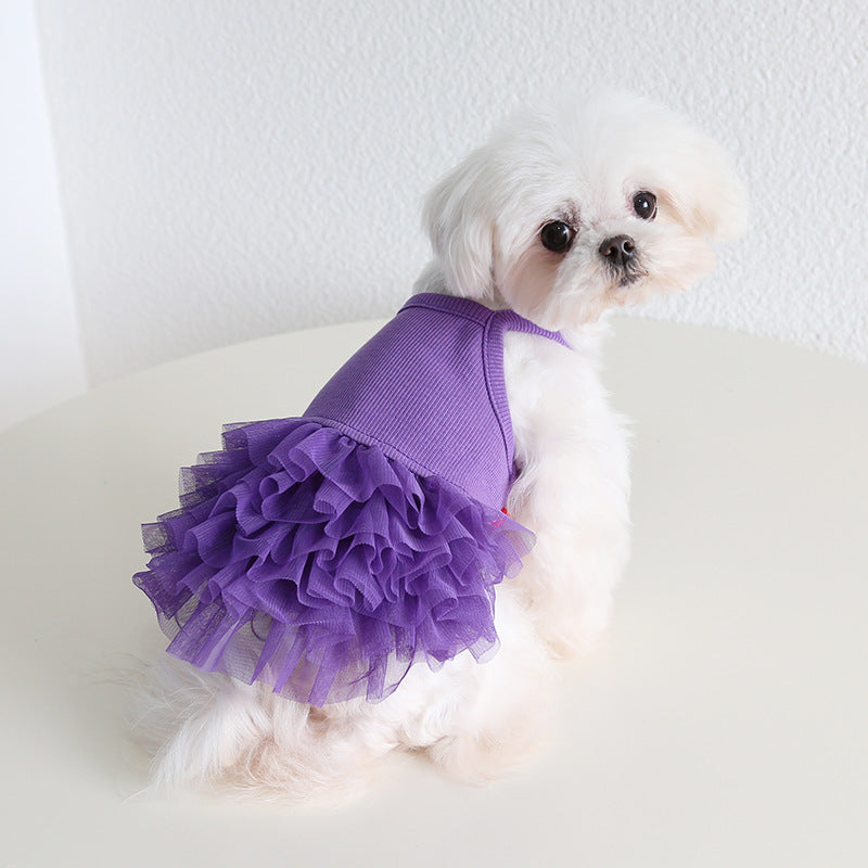 Solid Color Layered Dog Cat Lace Tutu Dress