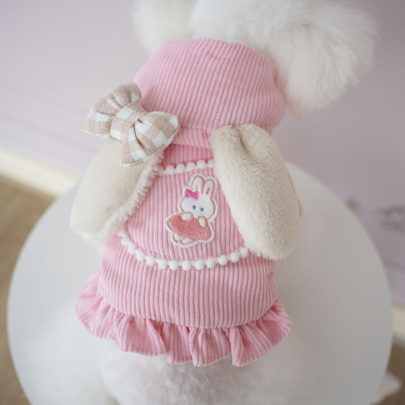 Fleece Rabbit Ear Bow Dog Cat Hooded Jacket