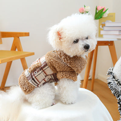 Plaid Pattern Belt Fleece Warm Dog Harness Jacket