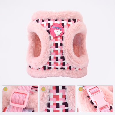 Reflective Plaid Pattern Furry Dog Harness&Leash