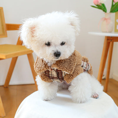 Plaid Pattern Belt Fleece Warm Dog Harness Jacket