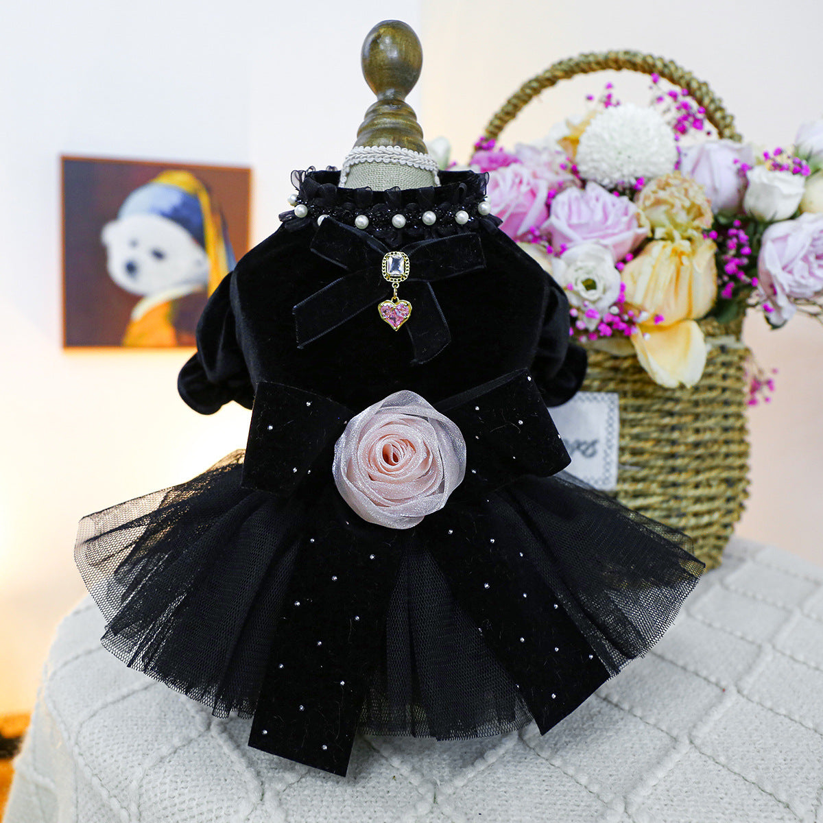 Rose Decor Dog Cat Wedding Dress