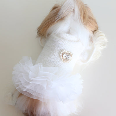 Solid Color Dog Cat Sweater Tutu Dress