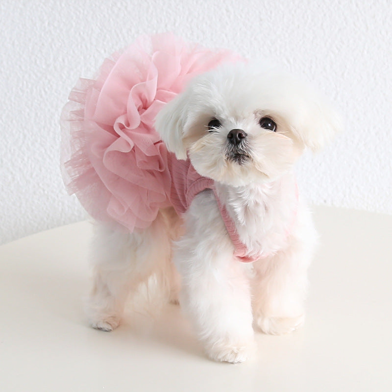 Cotton Solid Color Dog Cat Lace Dress