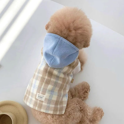 Color Block Hooded Plaid Fleece Dog Cat Jacket