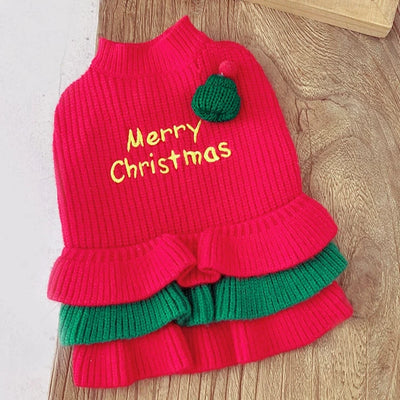 Christmas Knitted Dog Cat Layered Dress