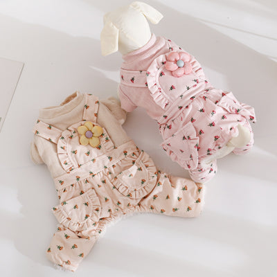 Sweet Floral Printed Warm Dog Jumpsuits