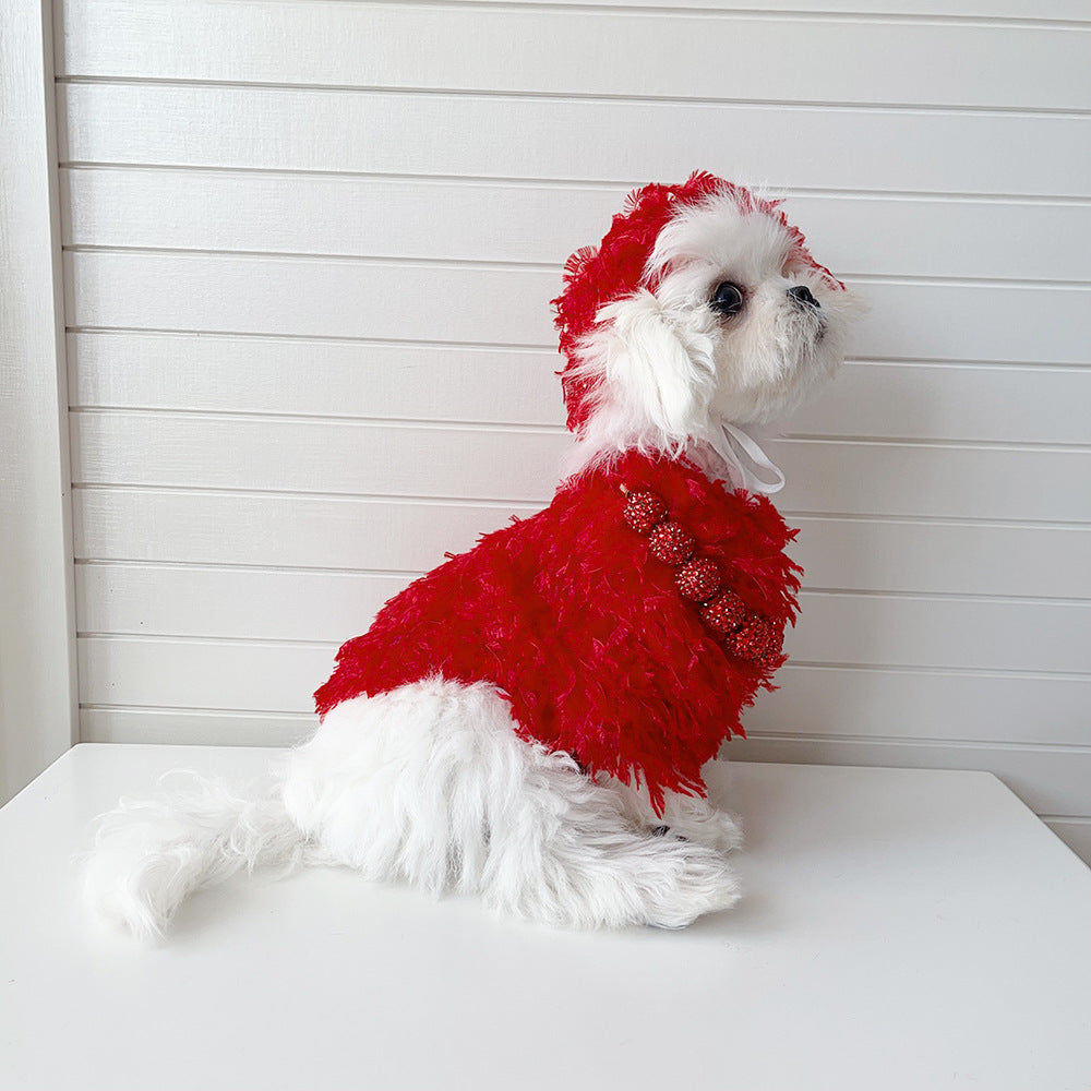 Tassel Faux Fur Dog Sweater&Hat