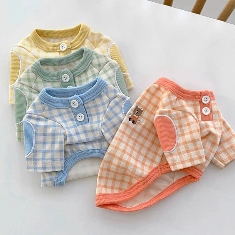 Color Block Plaid Buttoned Dog Cat T-shirt