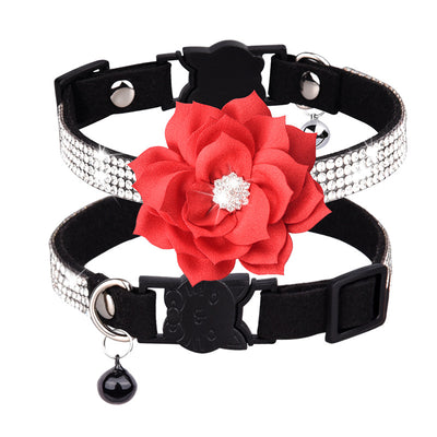 Rhinestone Flower Bell Pet Collar