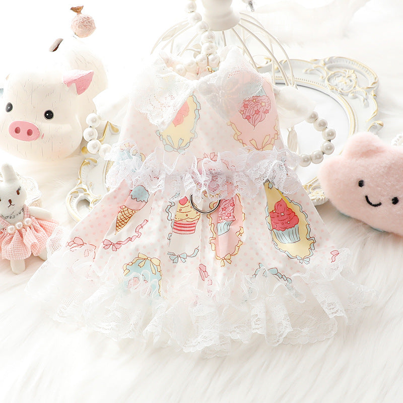 Ice Cream Lace Dog Cat Harness Dress