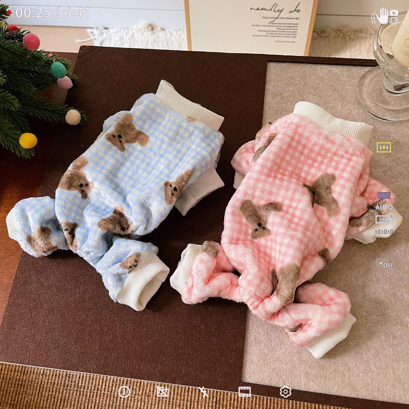 Fleece Plaid Teddy Bear Dog Jumpsuits/Hoodie