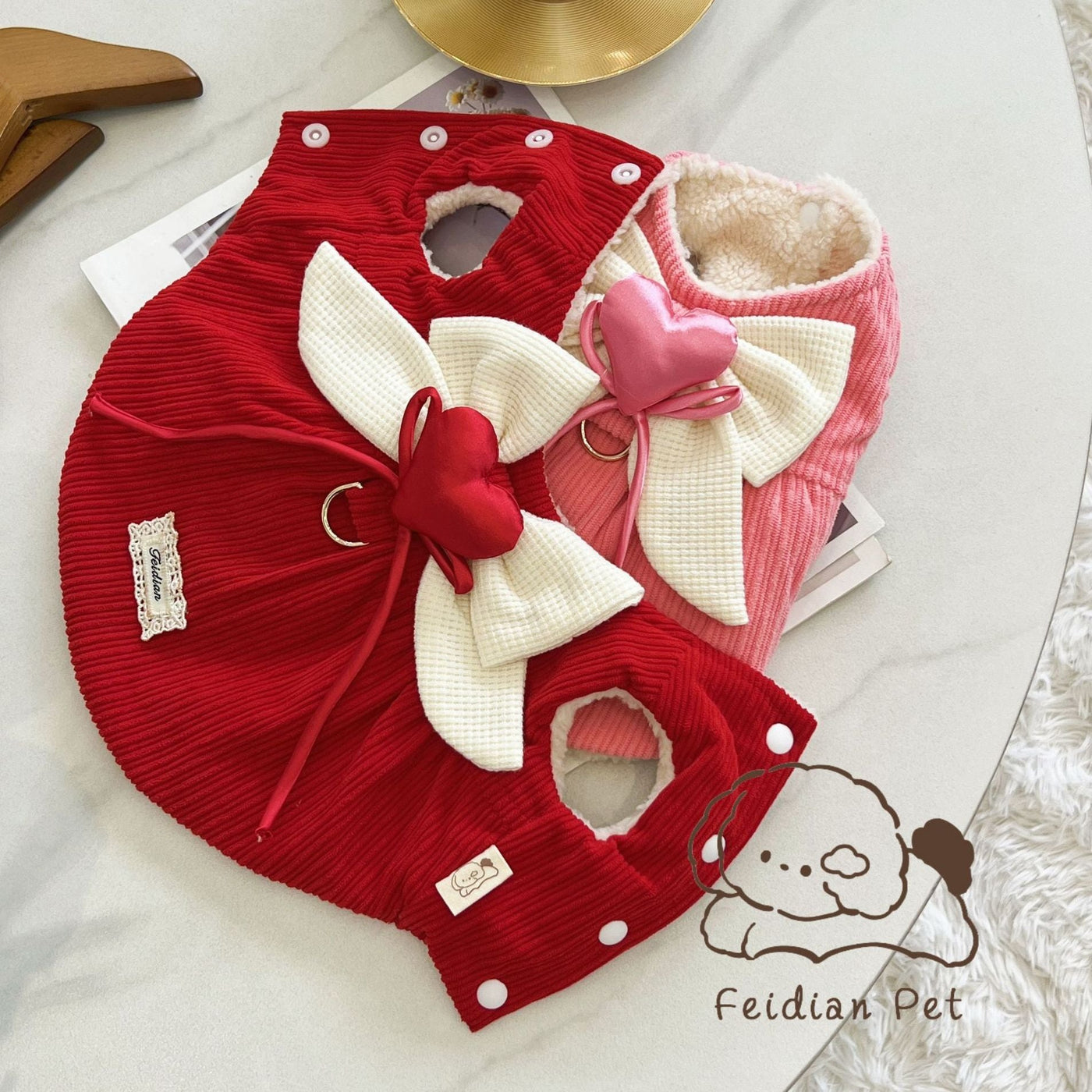 Sweet Heart Bow Corduroy Dog Harness Jacket