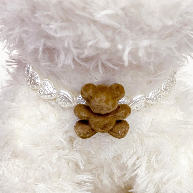 Bear Decor Pearl Dog Cat Necklace