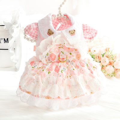 Sweet Floral Bear Dog Cat Harness Dress