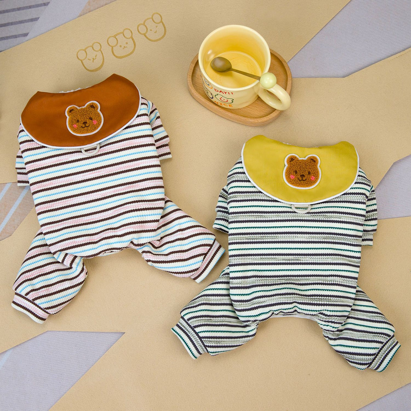 Bear Collar Striped Dog Jumpsuits Harness