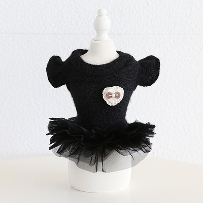 Solid Color Dog Cat Sweater Tutu Dress