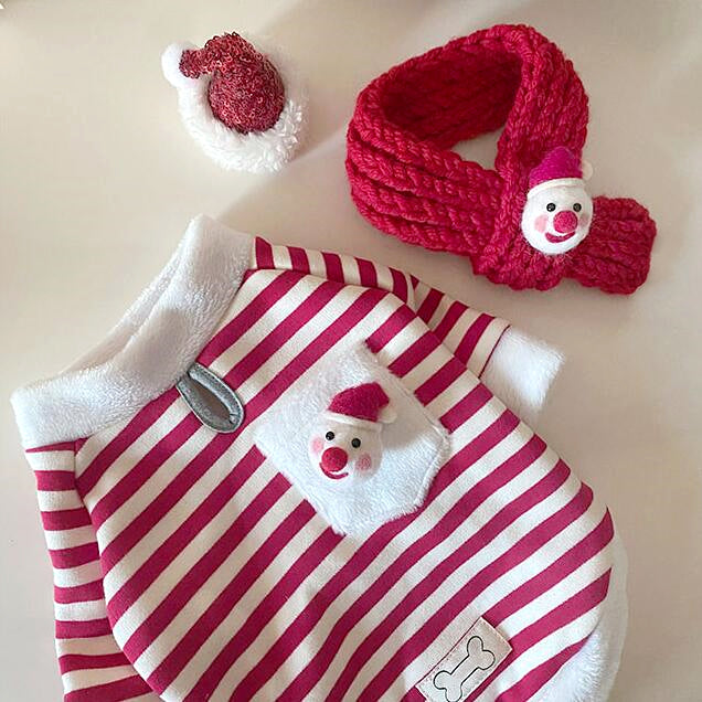 Christmas Striped Dog Cat Hoodie with Scarf