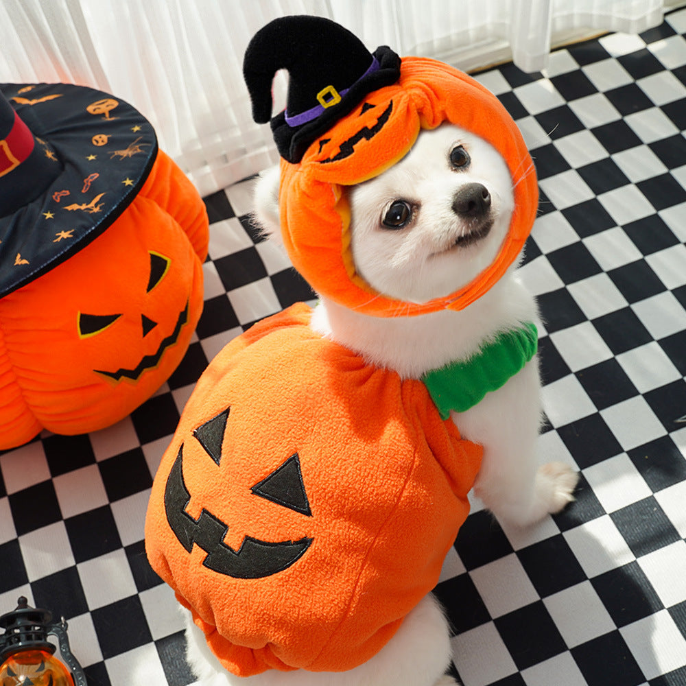 Halloween Pumpkin Fleece Dog Cat Vest/Hat