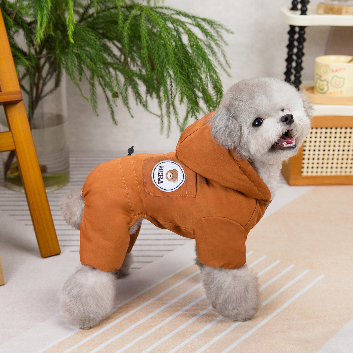 Solid Color Bear Printed Fleece Dog Jumpsuits Jacket