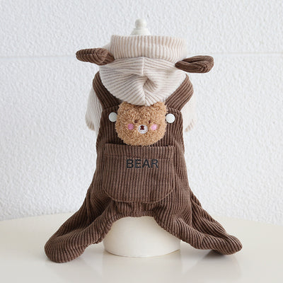 Corduroy Bear Decor Hooded Dog Jumpsuits