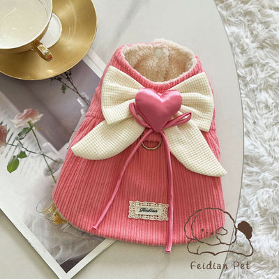 Sweet Heart Bow Corduroy Dog Harness Jacket