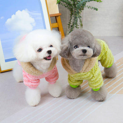 Fleece Striped Bear Head Hooded Dog Jumpsuits