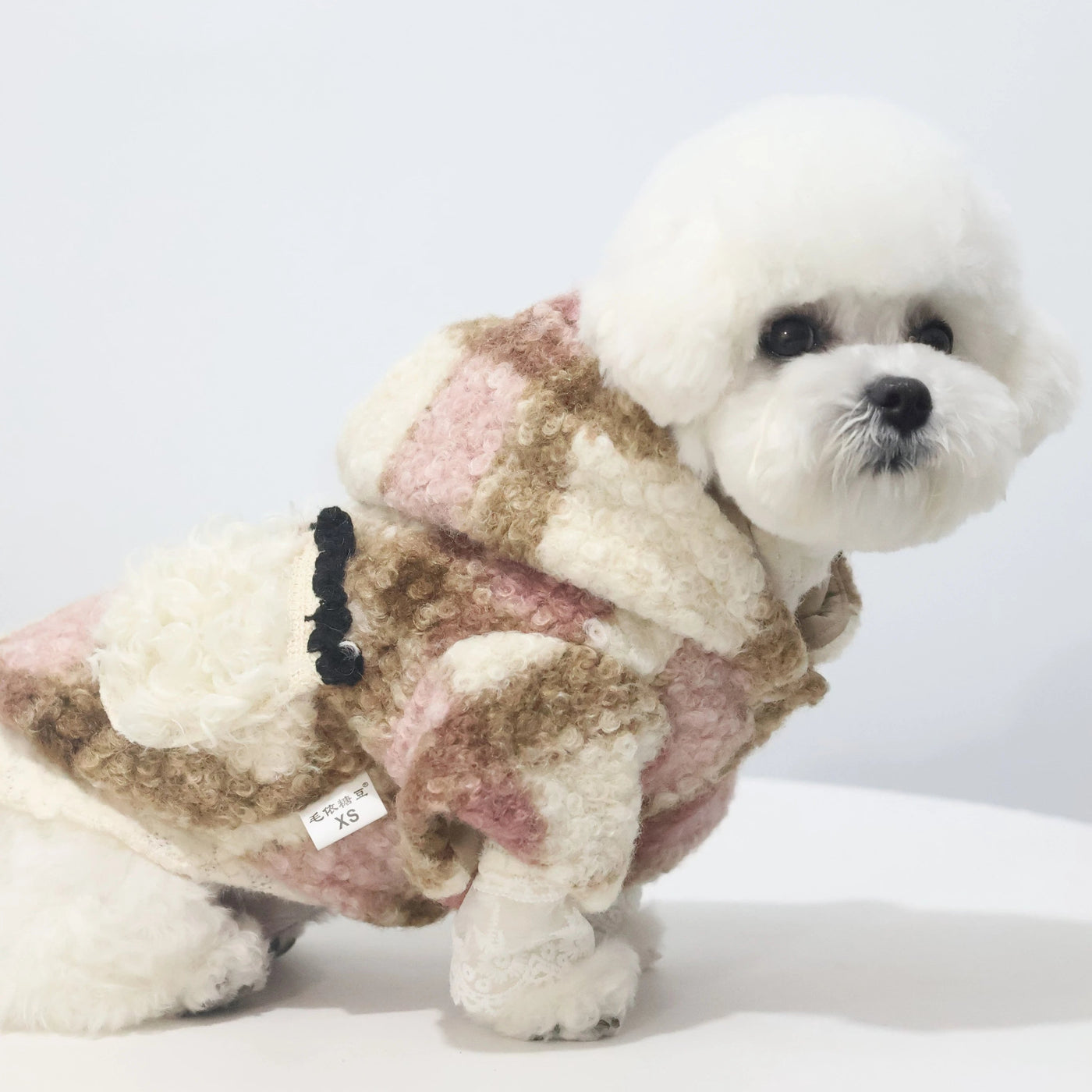 Pocket Design Fleece Plaid Dog Hooded Jacket