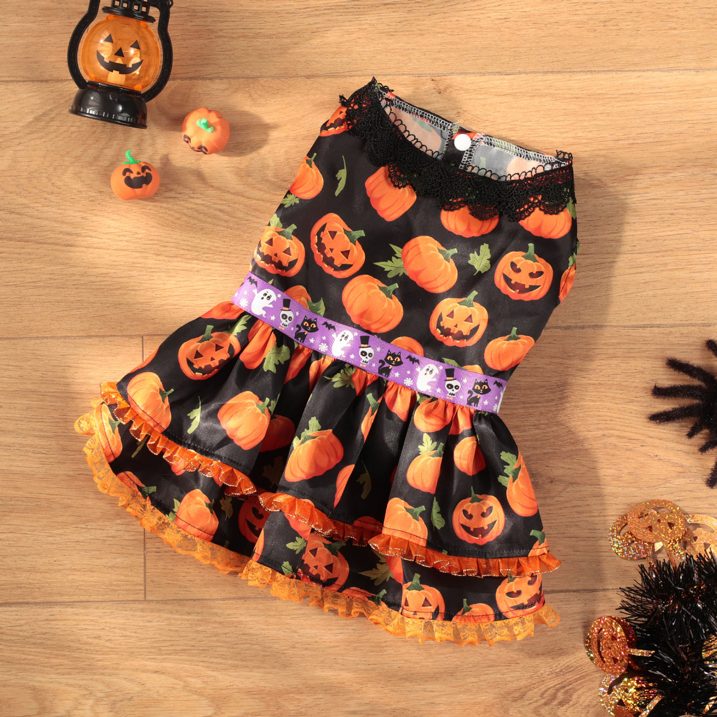 Sweet Lace Halloween Pumpkin Dog Cat Dress | Softosy Pet Boutique