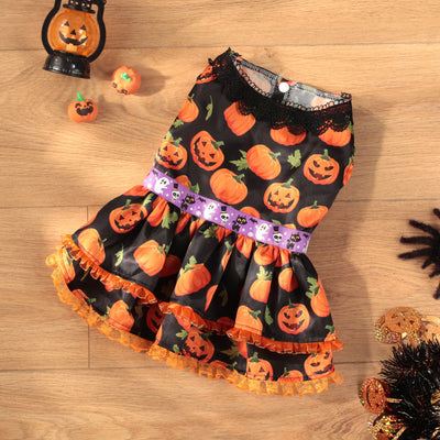 Sweet Lace Halloween Pumpkin Dog Cat Dress | Softosy Pet Boutique