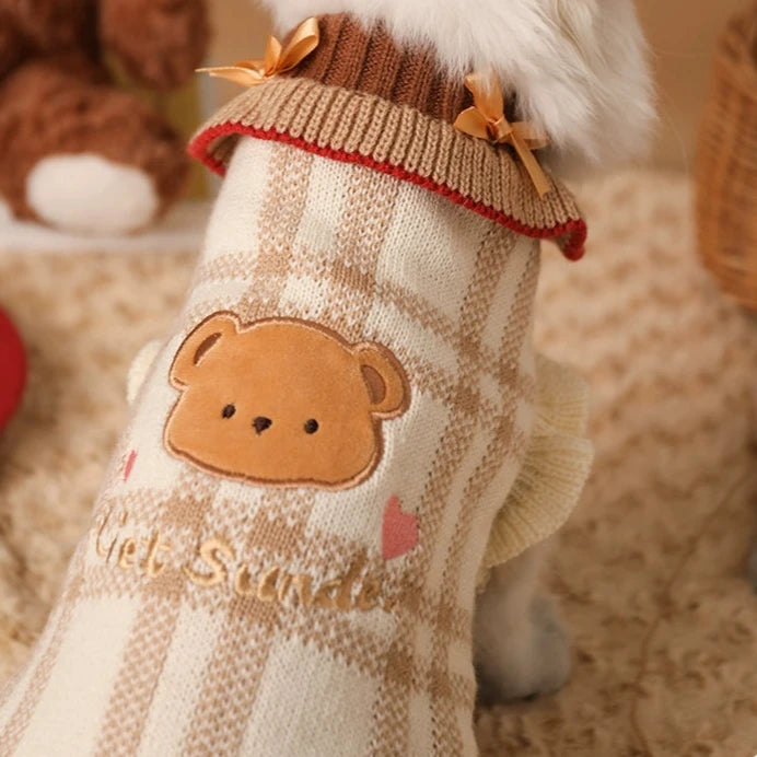 Sweet Bear Rabbit Pattern Plaid Dog Cat Sweater