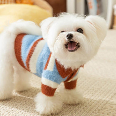 Striped Color Block Dog Cat Polo Sweater