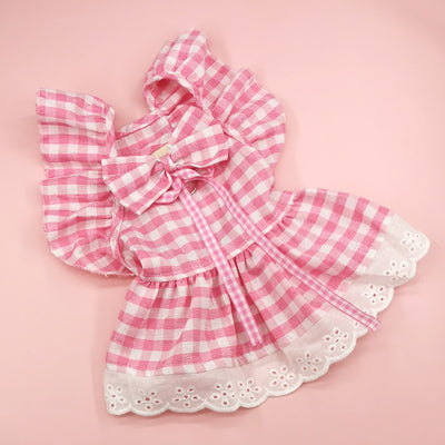 Plaid Printed Dog Cat Dress with Bow