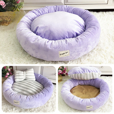 Sweet Soft Striped Bowknot Pillow Dog Cat Bed