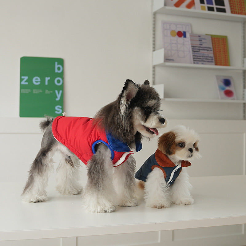 Contrast Color Collar Buttoned Dog Harness Jacket