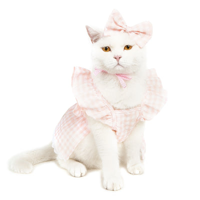 Plaid Printed Dog Cat Dress with Bow