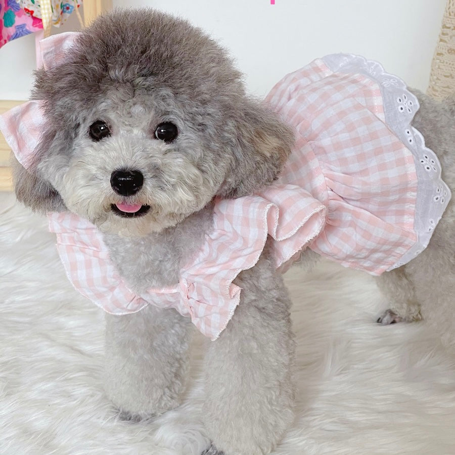 Plaid Printed Dog Cat Dress with Bow