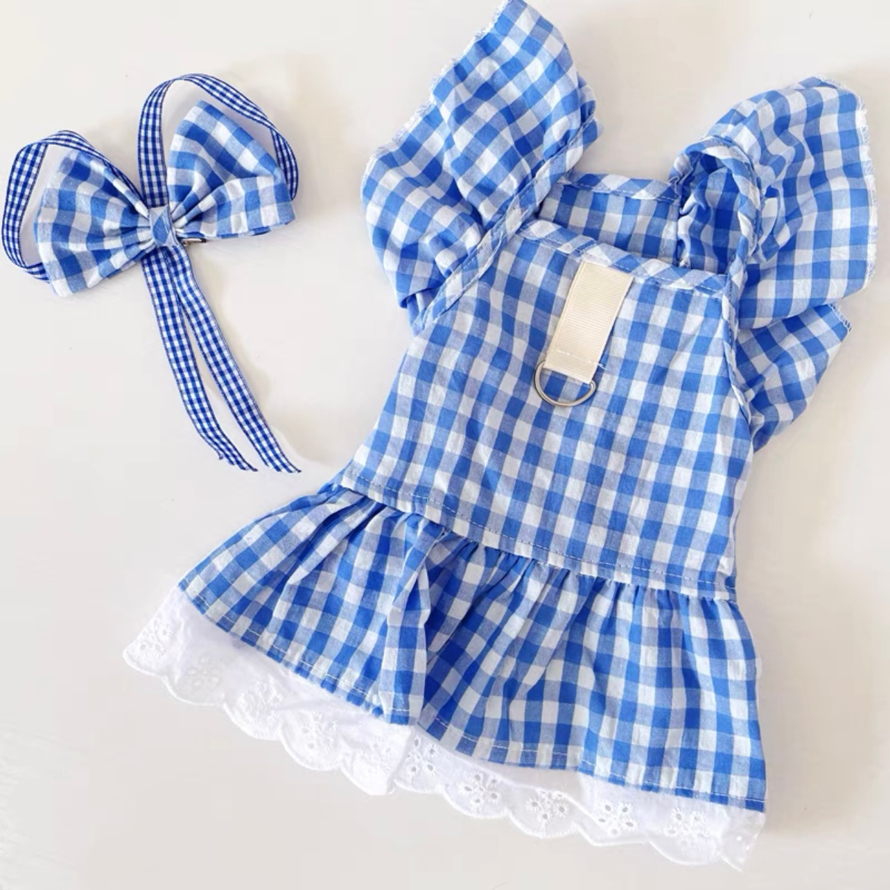 Plaid Printed Dog Cat Dress with Bow