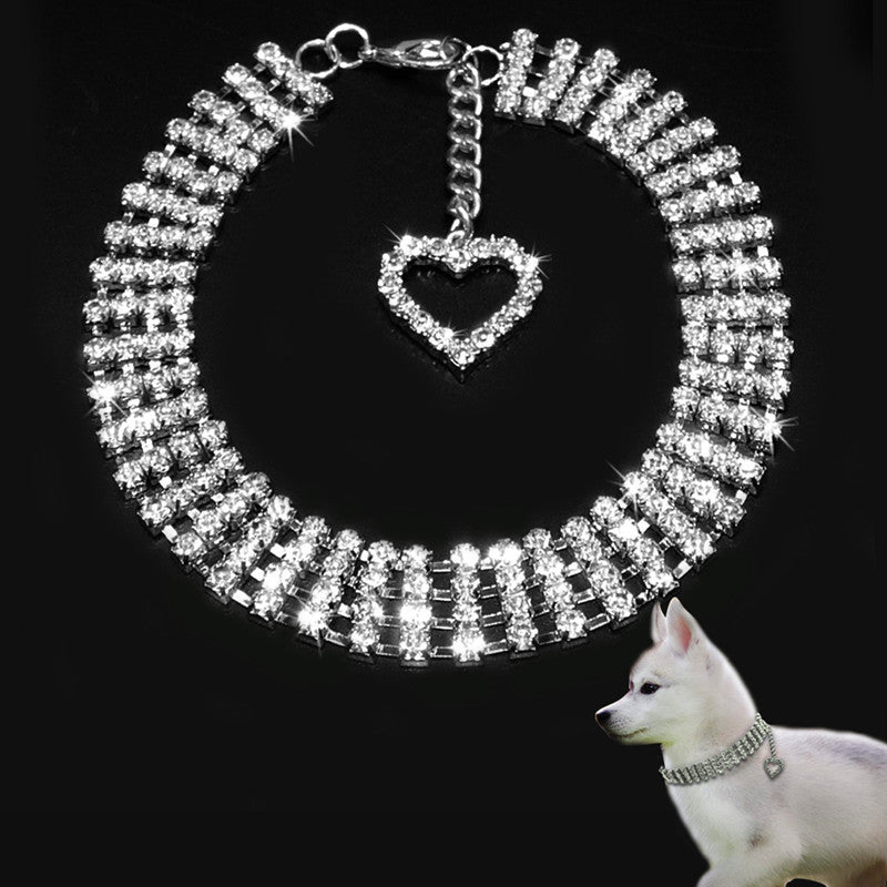 Rhinestone Heart Decor Dog Cat Necklace